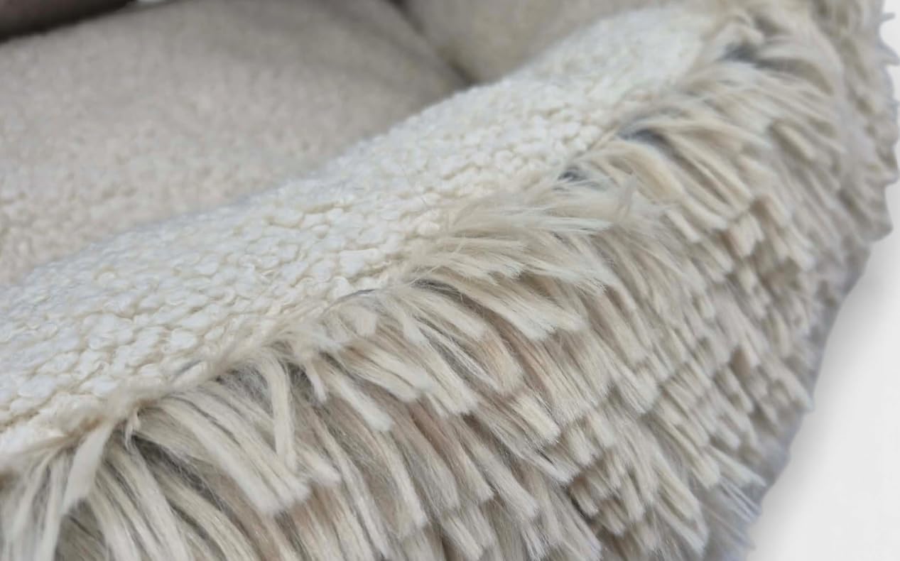 Odolplusz Cuccia rotonda per cani e gatti di taglia media, beige, Shaggy Bouclé, design grotte, sacco a pelo caldo, fondo antiscivolo, lavabile in lavatrice, 100 cm
