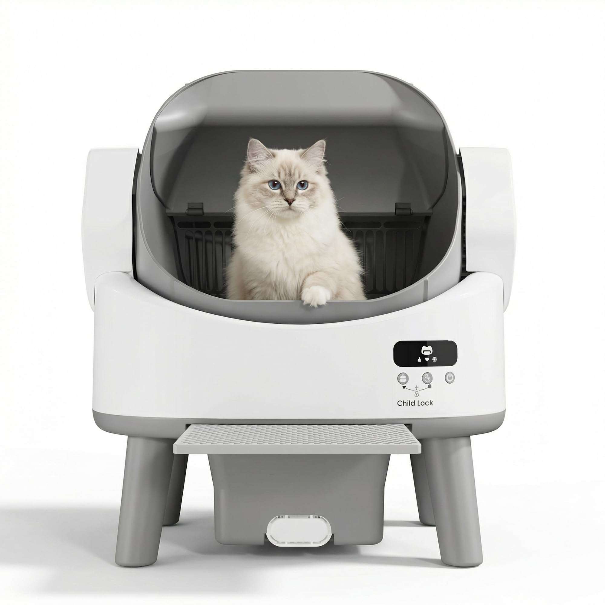 Arenero Gatos Autolimpiable Grande, con 4 Protecciones, Gran Espacio & Fácil Montaje, para Gatos de hasta 10 kg – La Elección Ideal como Primer Arenero Electronico