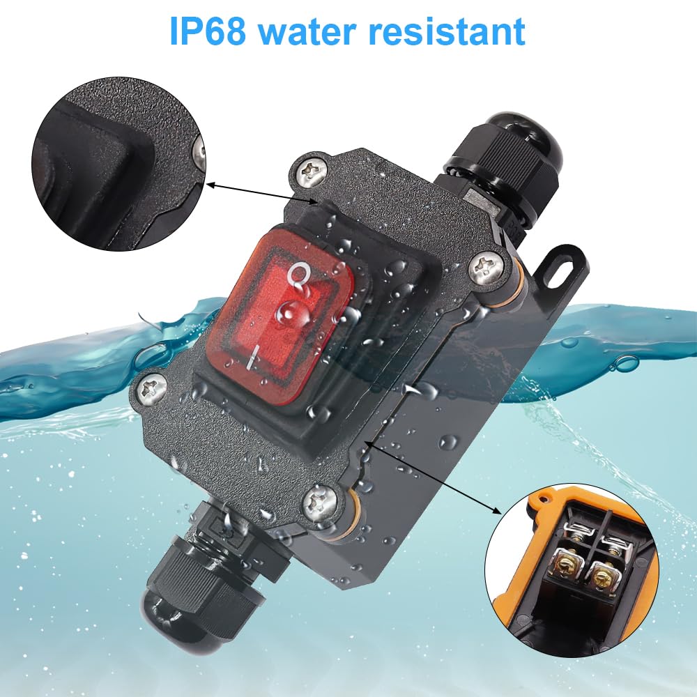 IP68 Interrupteur de Câble étanche Interrupteur à bascule étanche Boîte de jonction étanche IP68 avec LED Rouge