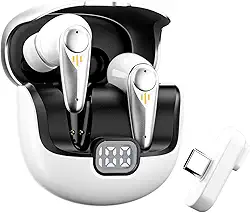 Basike Fone de Ouvido Sem Fio Bluetooth 5.4, Headset Gamer Intra-Auricular com Áudio Hi-Fi, Mic ENC, Display LED, 40H de Bateria – Para Jogos, Streaming e Dia a Dia – Branco