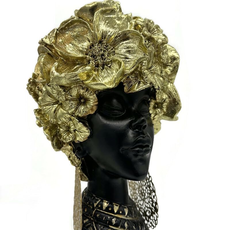 Figura Cabeza Mujer Africana en Resina Negra y Dorada miniatura 4