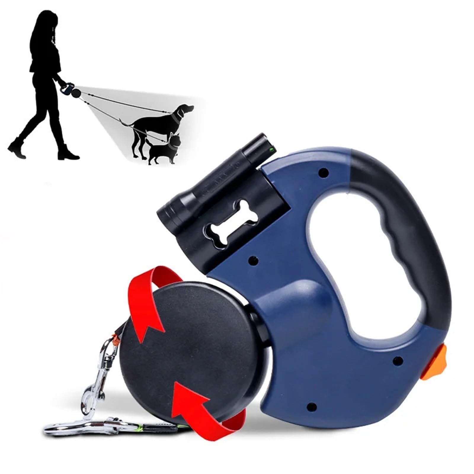 Corde de traction automatique double pour deux chiens avec éclairage LED nocturne