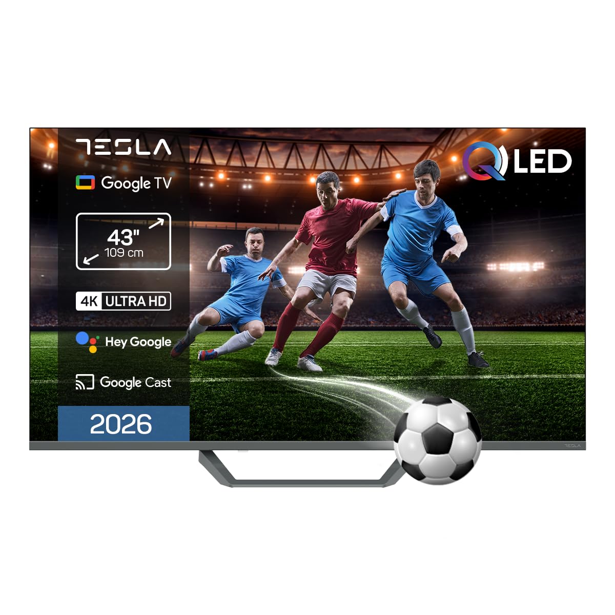 TESLA QLED Smart TV 43 Pulgadas Full HD Compatible con Google TV y Google Assistant - Dolby Audio, HDR, WiFi y Bluetooth, Apps y Chromecast Integrado, 3 HDMI, DVB-T2/S2/C, Color Negro (43")