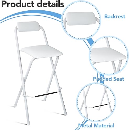 Miniatura 5 de Taburete de bar plegable con respaldo, taburete de bar plegable acolchado de 27.5 pulgadas, sillas plegables portátiles con reposapiés, taburetes