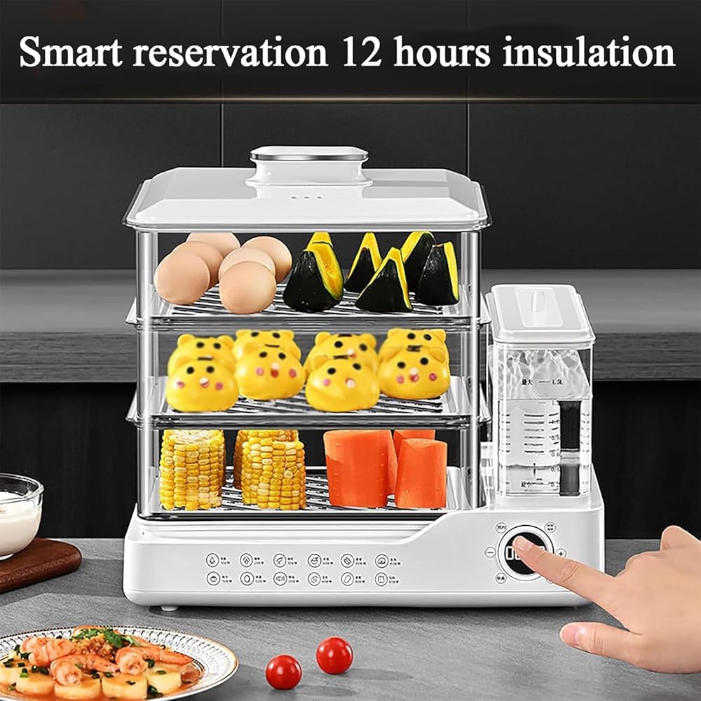 800W Three-Tier Electric Food Steamer with 24L Capacity, Touch Screen Display, 12H Appointment, and Independent Water Tank for All Homes 6
