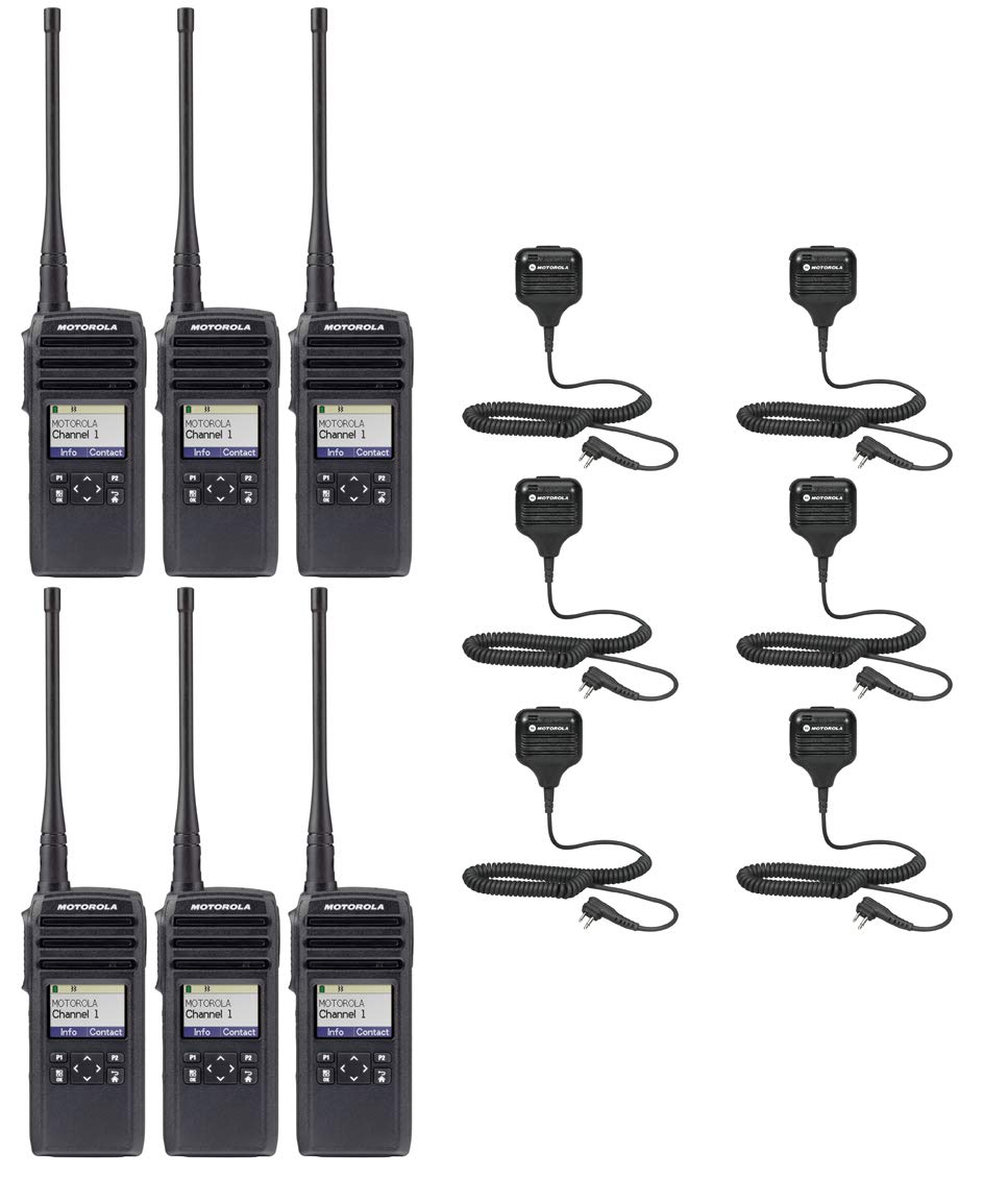 DTR700 50 Channel 1 Watt 900MHZ License Free Digital Two Way Radio with HKLN4606 Speaker Microphone 6 Pack