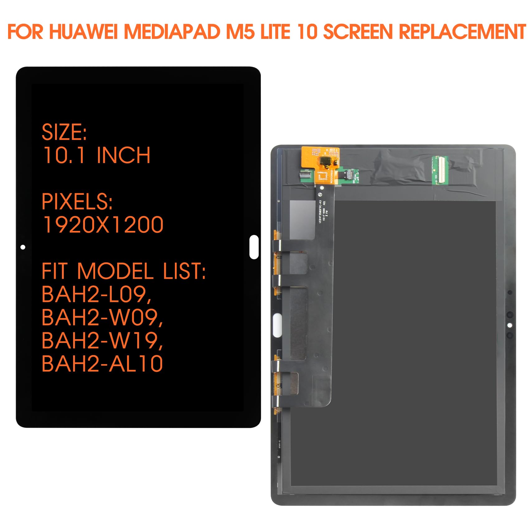 Bildschirmersatz für Huawei MediaPad M5 Lite 10 LCD Display für Huawei MediaPad M5 Lite BAH2-L09 BAH2-W09 10,1 Zoll LCD Screen Touchscreen Digitizer Montage mit Reparatur, Schwarz