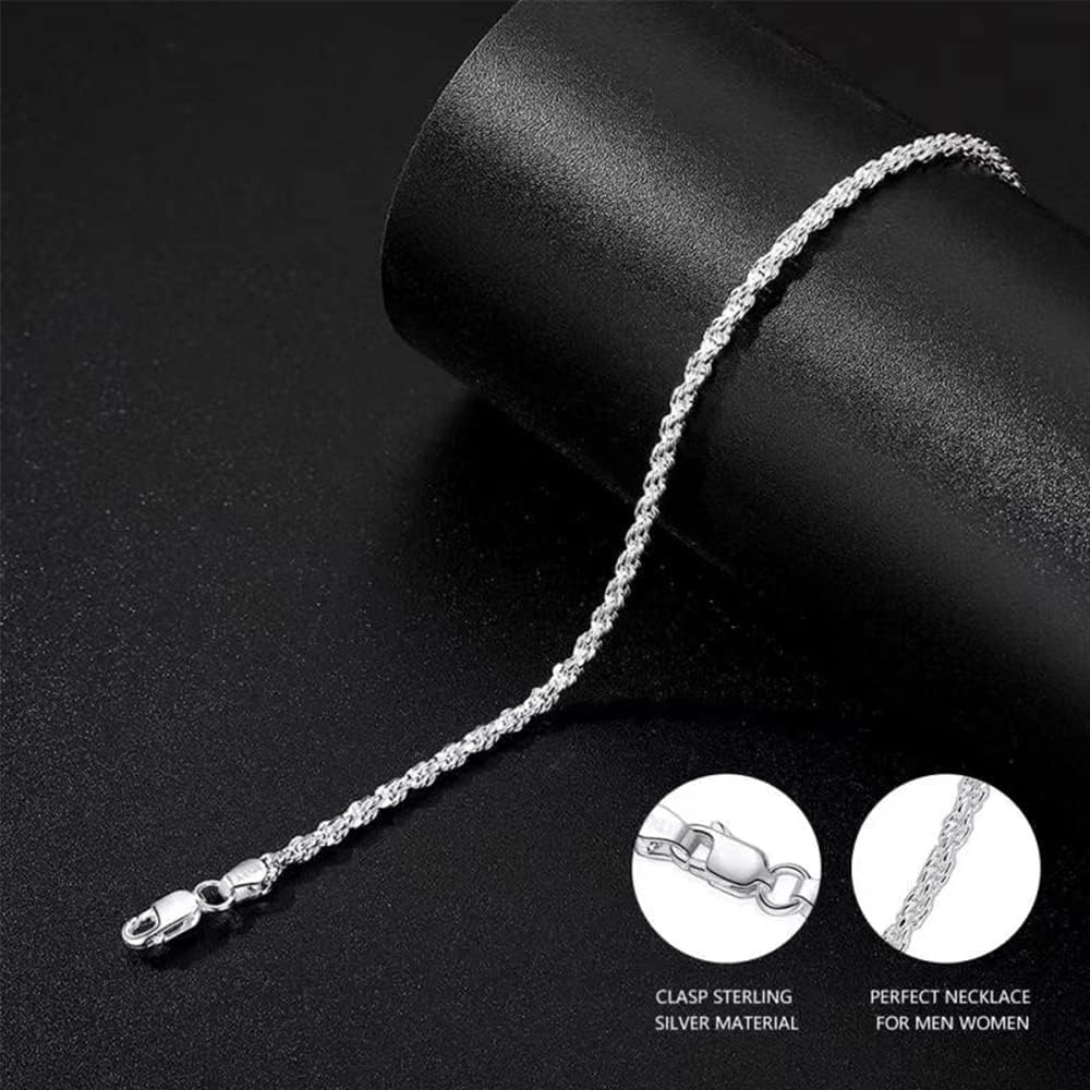 BRIJEWNES 925 Sterling Silver Clasp 2/2.5/3/4/5mm Silver Chain for Men Mens Necklace Rope Chain Necklace Diamond Cut Silver Mens Chain Necklace 16 18 20 22 24 26 28 30 Inches - Image 7