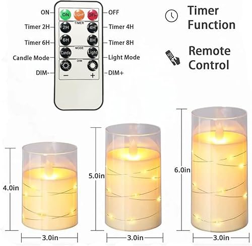 Miniatura 2 de Velas parpadeantes sin llama de 3 piezas con cuerda de estrella integrada para un ambiente romántico y decoración del hogar, carcasa acrílica