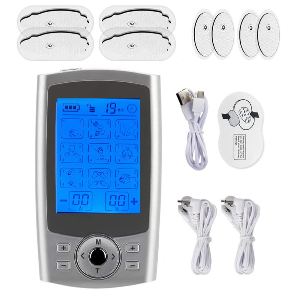 Masajeador Material Abs y Goma para Cuello y Piernas para Terapia Muscular 36 Modos, 8 Electrodos Adecuado para Uso en Casa y Centros de Masaje