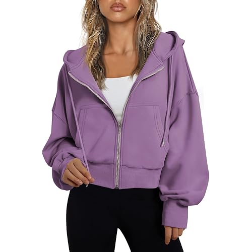 Trendy Queen Hoodies for Women Full Zip Up Cropped Sweatshirts Jackets Casual Comfy Gym Tops Fall Outfits Winter Clothes 2024
