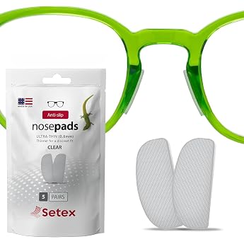Setex Gecko Grip Eyeglass Nose Pads (5 Clear Pairs) 0.6mm x 7mm x 16mm | Non-slip nose pads for glasses, micro-textured fibre