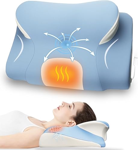 Almohada térmica para el cuello para aliviar el dolor, almohada cervical ergonómica de espuma viscoelástica para personas que duermen de lado,