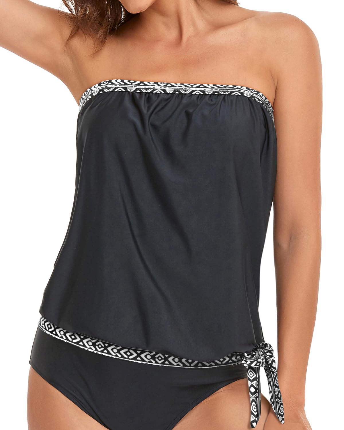 Strapless Tankini Tops for Women Swimwear Top ONLY Bandeau Bathing Suit Blouson Swimsuit No Bottom-image-6