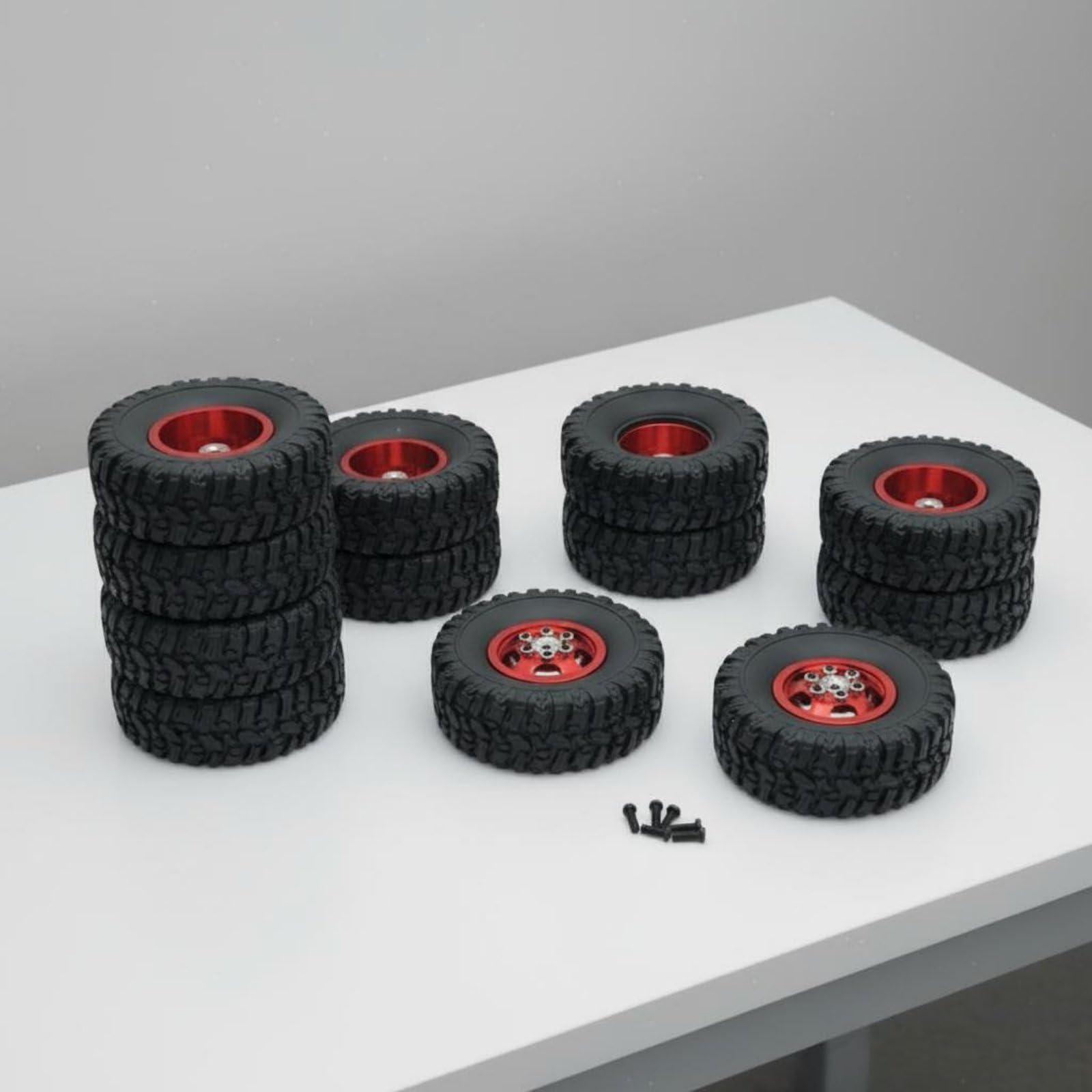 Baoblaze Electric Car Kit Ruote Rc 6x6 Cerchi Camion Metallo Pneumatici Gomma Doppie Posteriori Aderenza su Roccia Esagono 5mm Miglior Bilanciamento Set, Black