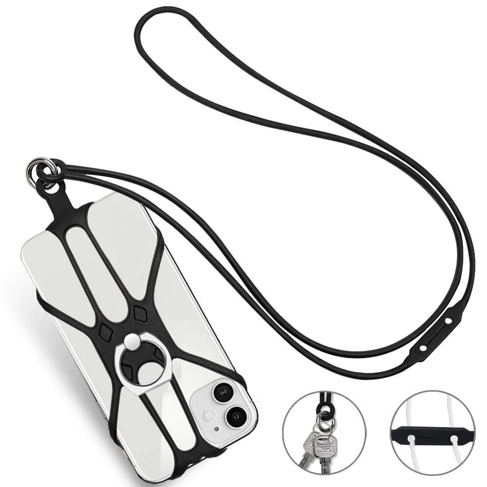 Universal Phone Lanyard Holder and Ring Grip, Silicone Cell Phone Lanyard Neck Strap and Phone Ring Holder Stand Compatible with Most Smartphones