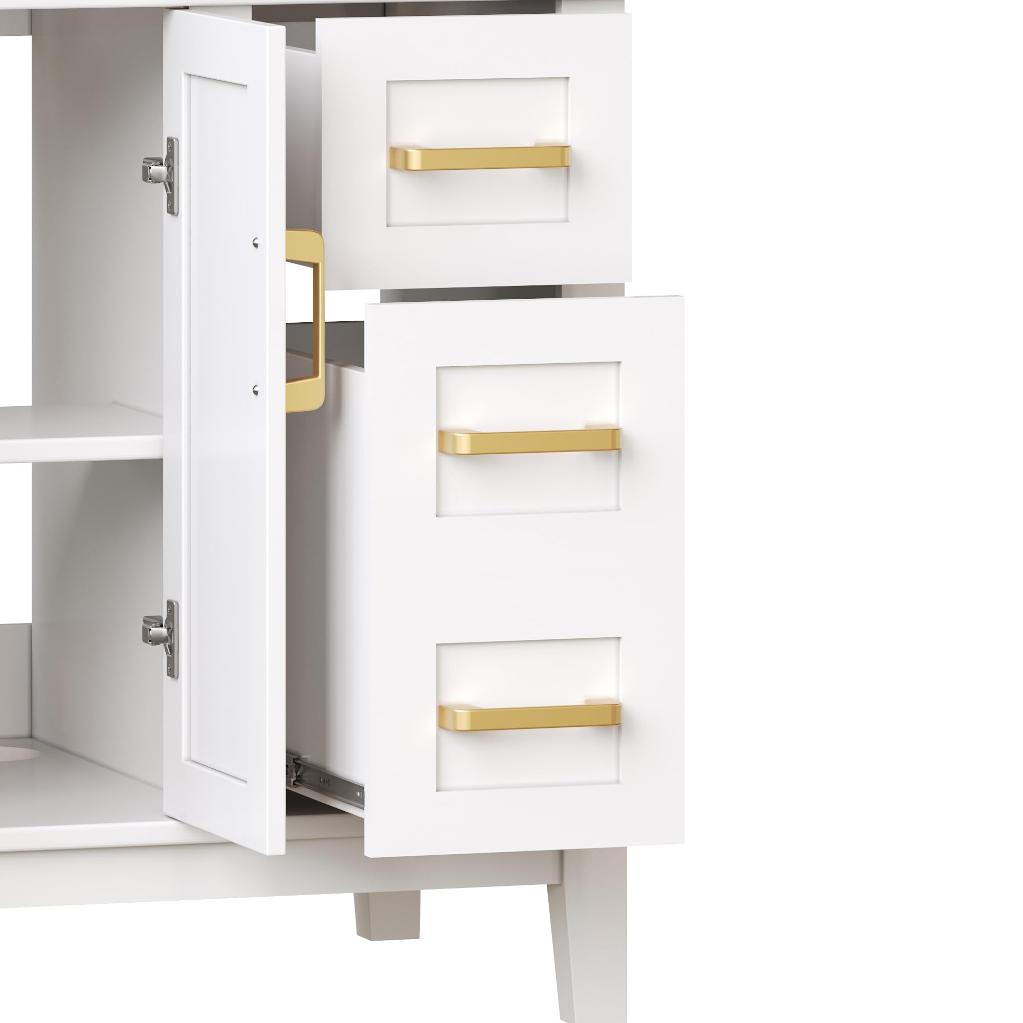 Mueble de baño con lavabo de cerámica moderno con gran capacidad de almacenamiento, cajones de cierre suave, protección contra desbordamiento, color blanco