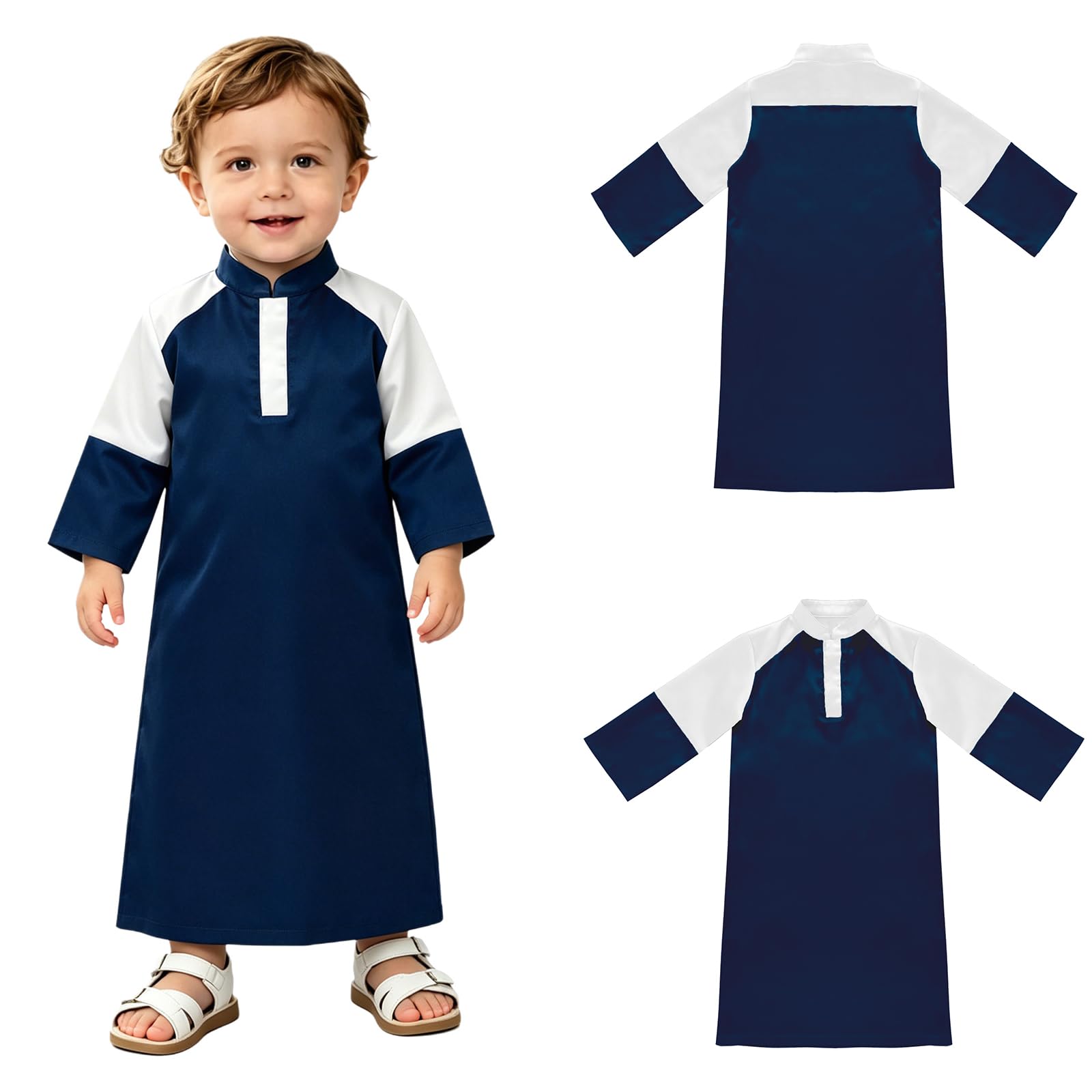 Nourrisson Thobe Arabe Pour Bébé Garçon Robe Manches Longues Abaya Islamique Pour Garçons Thobe Léger En Coton Col Montant Bal Masqué