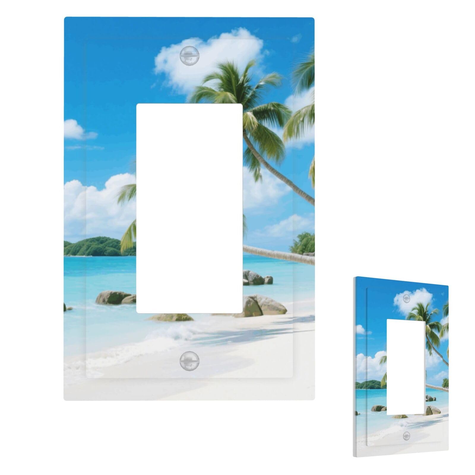 Fekiloot 1 Gang Beach And Coconut Trees Wall Plate Cover Modern Decorative Light Switch Cover Unbreakable Receptacle Outlet Covers For Living Room Bedroom Home Decor