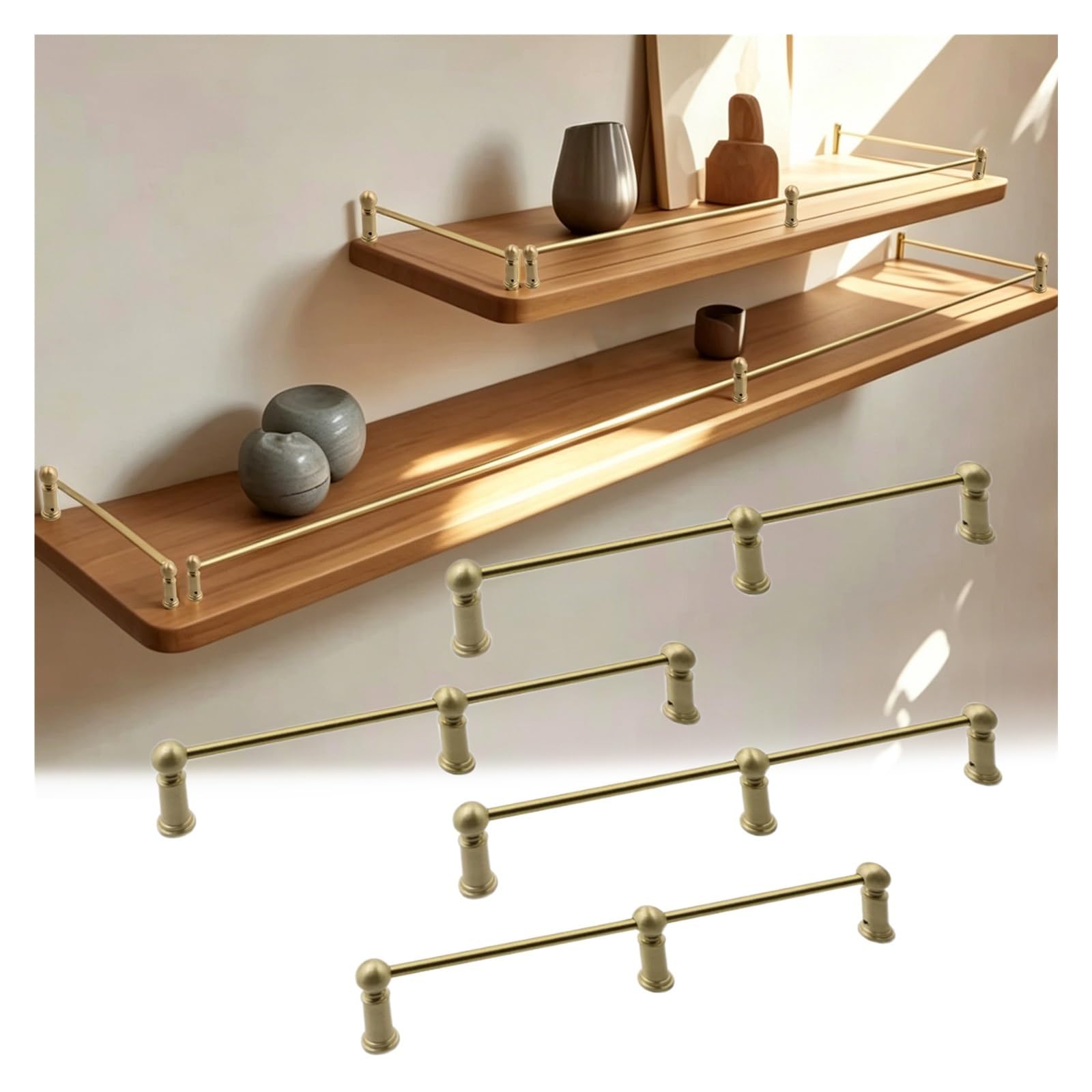 Hphdfs 4Pcs Brass Cabinet Safety Rail 20-158 Cm, Customizable Length Anti-Fall Guard Rail Bar With Spindles & Screws, Decor Pole Guardrail For Kitchen Shelf & Wine Rack Organizer(,L 31"/78.7Cm)