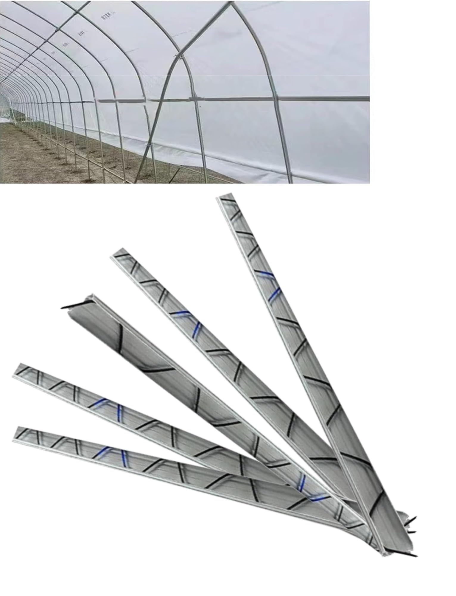Kit de Fixation pour Film de Serre : profilé en U en Alliage d'aluminium avec Ressorts oscillants, pour Tunnels en polyéthylène et arceaux de Jardin (placage alu-Zinc 1,0 mm)