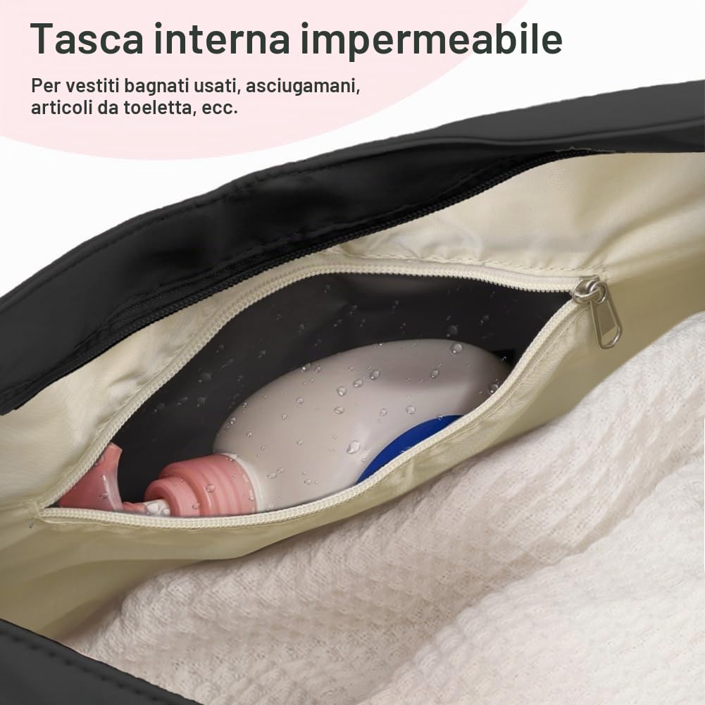 flintronic Borsone Palestra, Impermeabile Borsa da Yoga Fitness, con Scomparto Scarpe e Tasca per Oggetti Bagnati, Grande Capacità Borsone da Viaggio, per Fitness/Sport/Viaggi -Nero