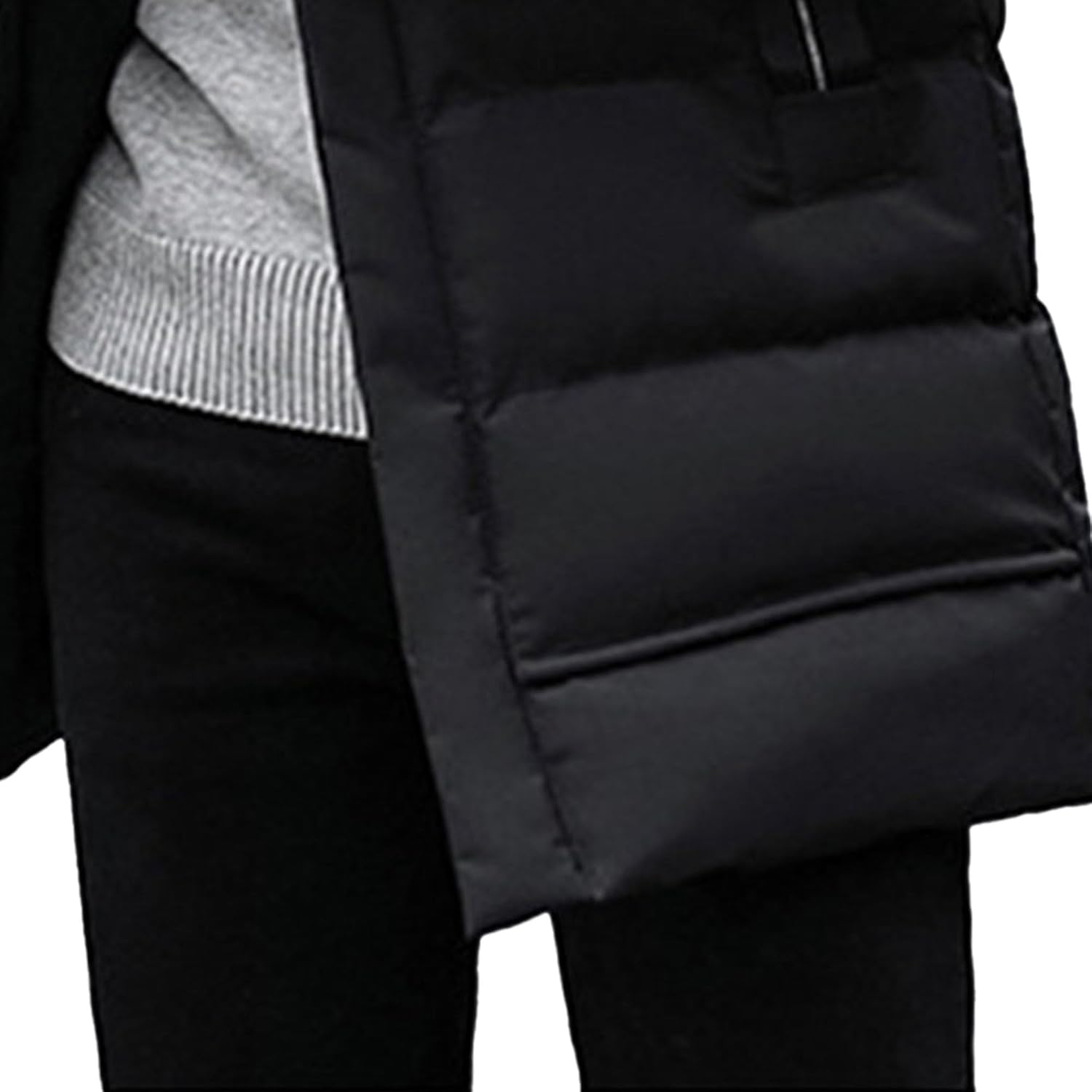 Men's Long Winter Coat Full Zipper Padded Windproof Parka Outwear Warm Quilted Skinny Hooded Jacket