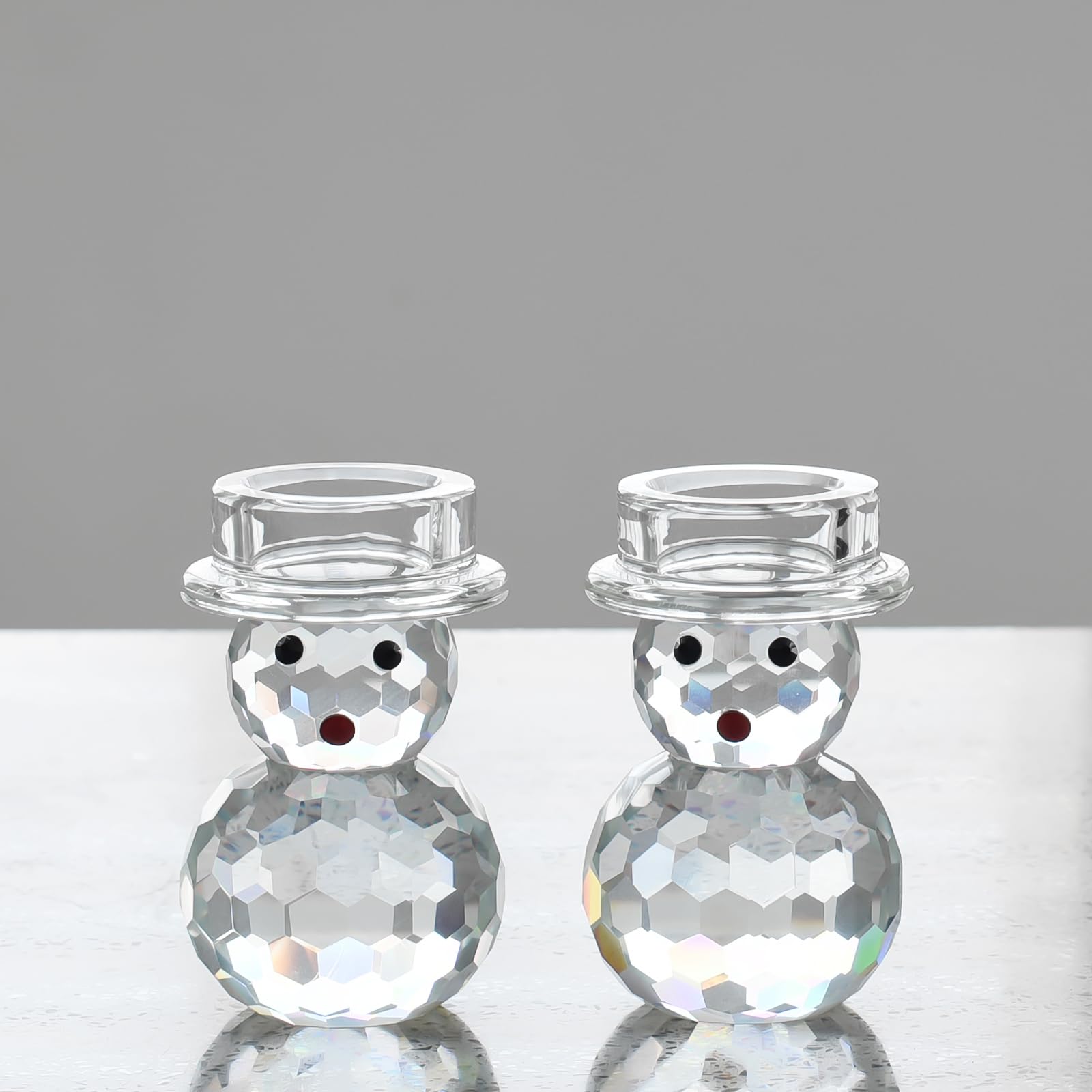 Lot de 2 photophores en cristal en forme de bonhomme de neige - Décoration de table d'hiver festive pour Noël, mariage, fête, anniversaire