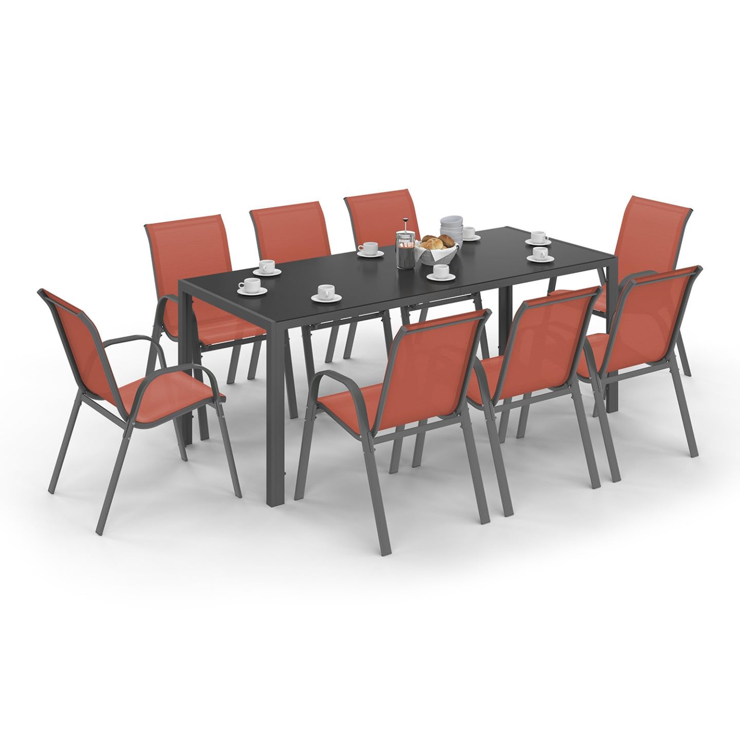 IDMarket - Salon de Jardin Madrid Table 190 CM et 8 chaises empilables Terracotta et Gris