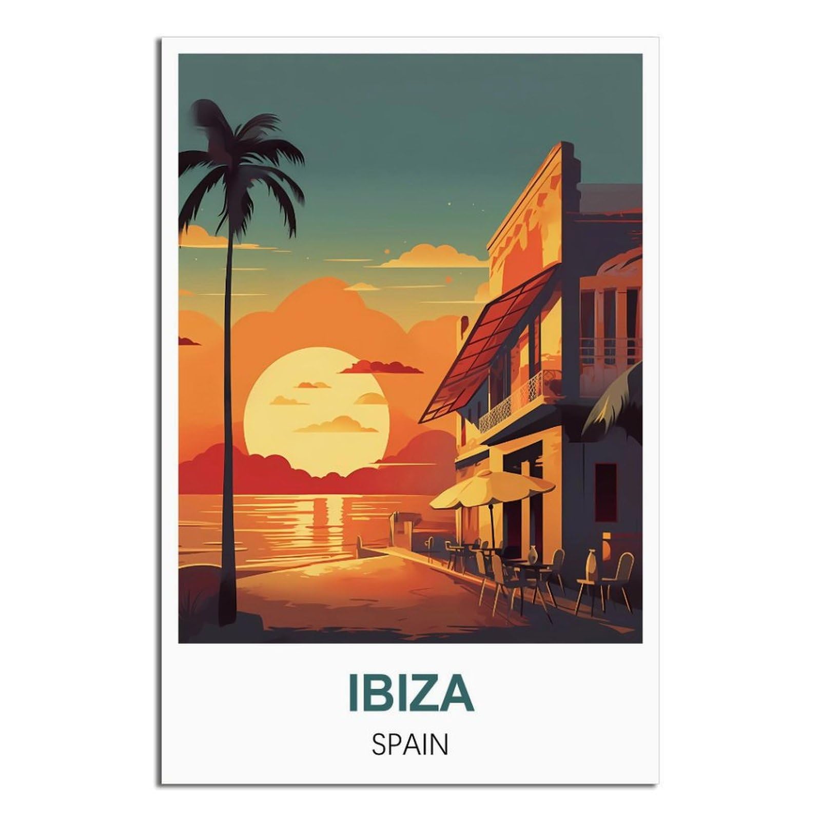 Ipuzou Unframe-Style Ibiza Spain Vintage Travel Poster 08X12inch(20X30cm) Canvas Wall Decor, Wall Art Posters Prints Paintings Pictures For Living Room