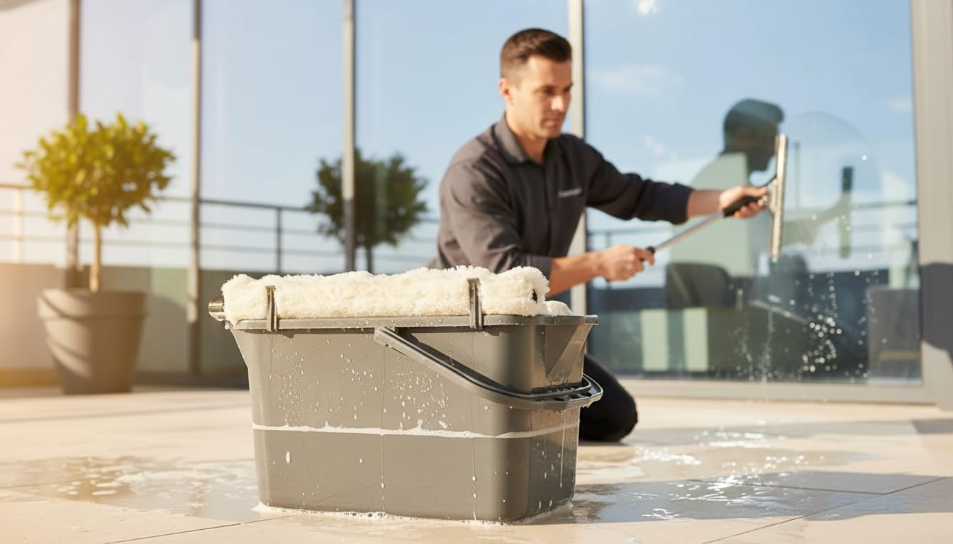 Fensterputzeimer 22 Liter – Rechteckiger Putzeimer mit Wischerhalterung, Geeignet für Einwascher bis 45 cm, Robuster Kunststoffeimer für Fensterreinigung