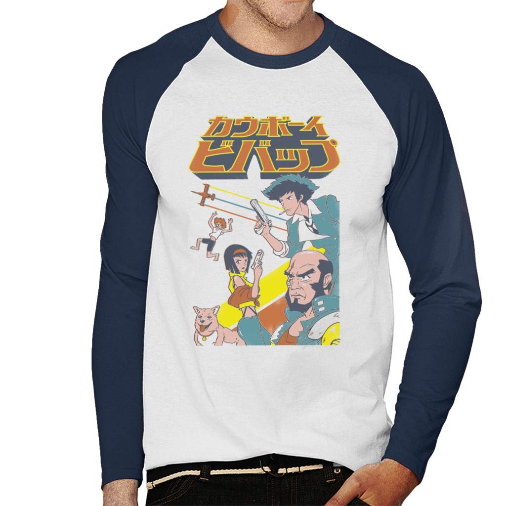 Cloud City 7 Cowboy Bebop Squadron Men's Baseball Long Sleeved T-Shirt White/Navy