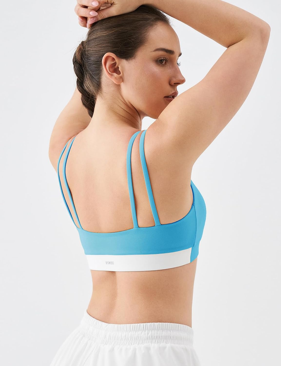 K-Swiss Sports Bras for Women - Scoop Neck Thin Straps Padded Yoga Bras with Cross Hem Medium Support Workout Gym Tops