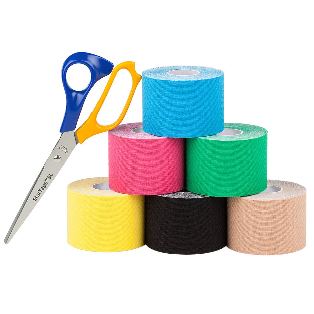SL Star Kinésiologie Tape 6 Set avec ciseaux – Sport Tape rouleaux 5 cm de largeur et 550 cm de long – Pansements Tapes