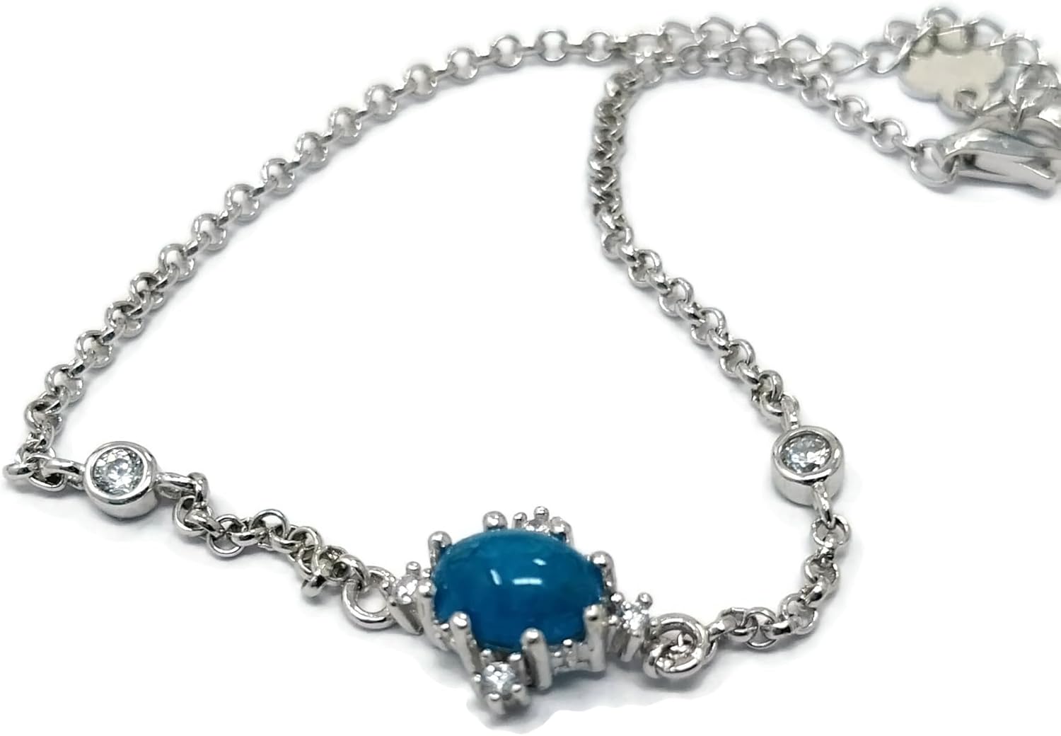 Neon Blue Apatite .925 Sterling Silver Bracelet with crystal accents 7.25 inches in length