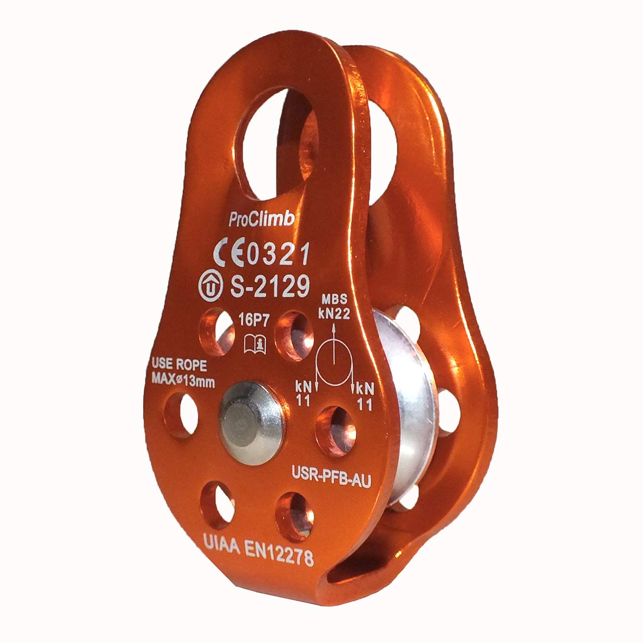 ProClimb 22 kN CE/UIAA Certified Micro Fixed Single Sheave Pulley Slack Tender for Hitch Tending (Orange)
