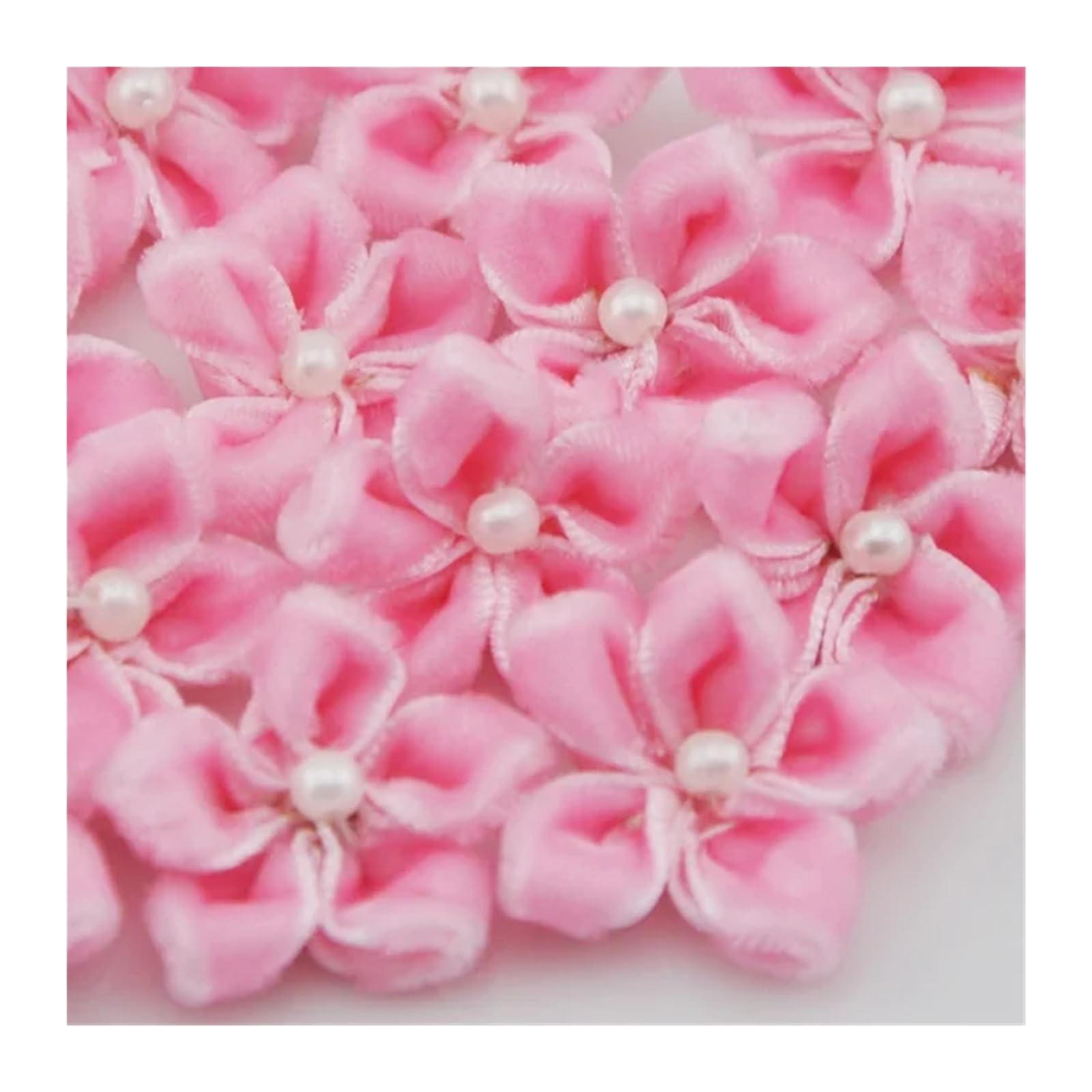 Ndsjaie Pink Fabric Flowers Home Decor 20Pcs Velet Ribbon Flowers W/Bead Appliques Wedding Decoration Sewing Crafts For Wedding Celebration Decor(Pink)