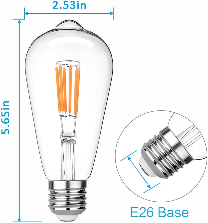 Limited Discount LEDERA ST64 Vintage LED Edison Bulbs Dimmable, Equivalent 60W, Warm White 2700K, Antique LED Filament Bulbs,E26 Medium Base, 600lm, 2700K Warm White, Clear Glass (6-Pack)