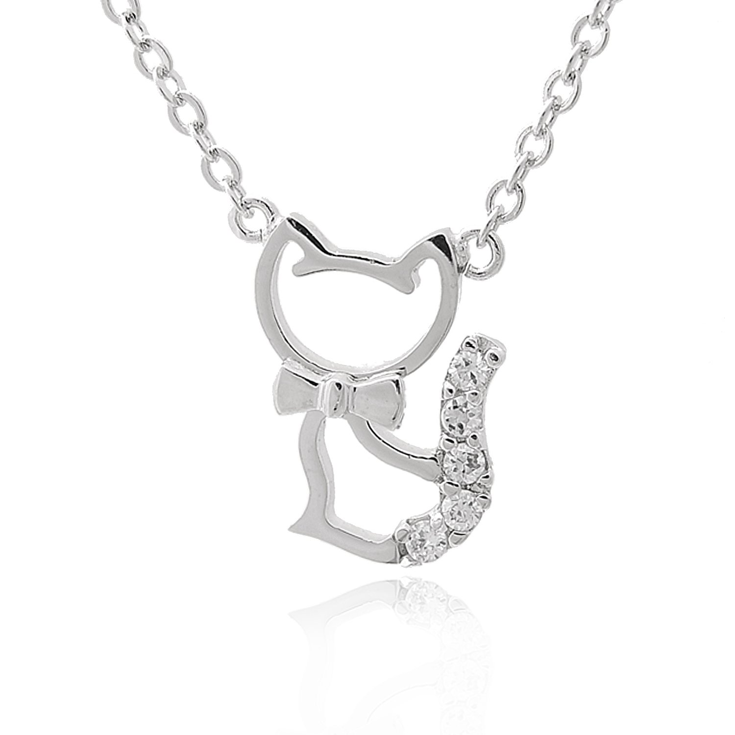ESPYNY Minimal Silver Plated Crystal Kitten Series Necklace