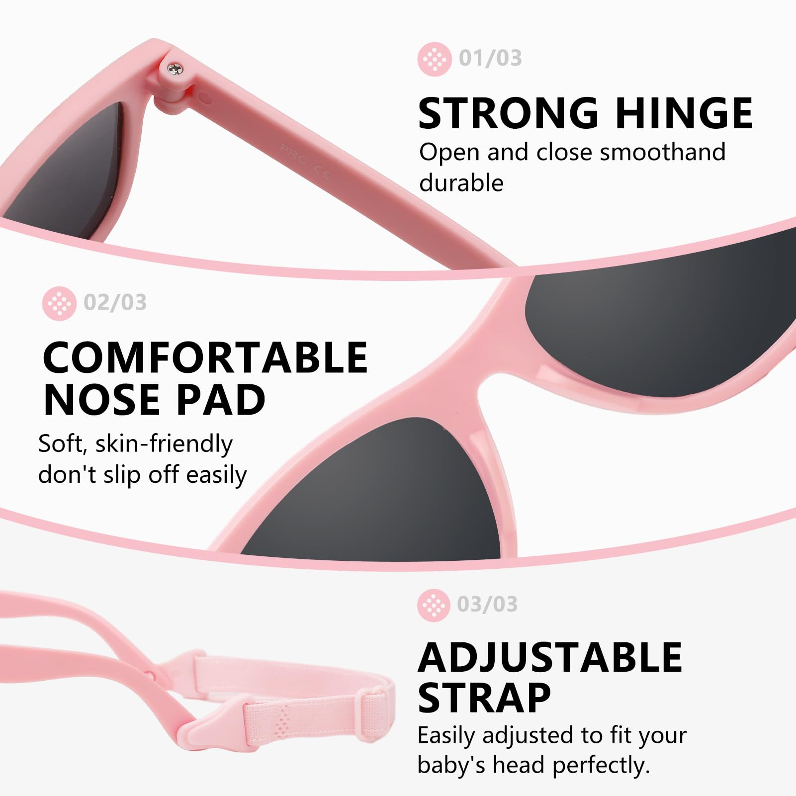 Baby Sonnenbrille Polarisierte mit Riemen Verstellbar Weicher Silikonrahmen für 0-24 Monate