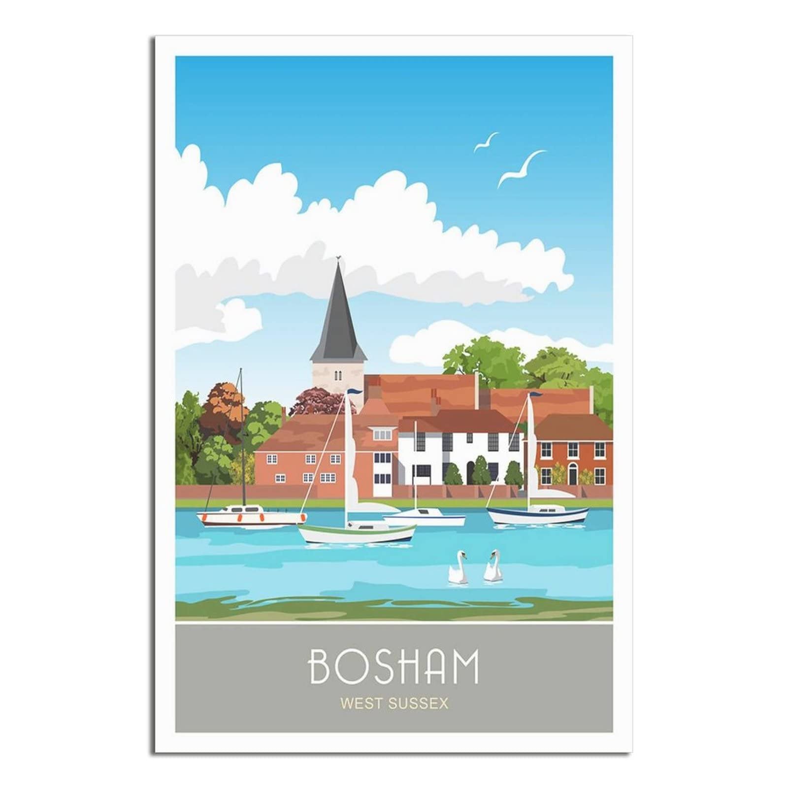 UEJD Bosham West Sussex Church Vintage Travel Poster Decorative Posters Modern Bedroom Canvas Art Poster Picture Painting Posters Wall Decor Art Gift