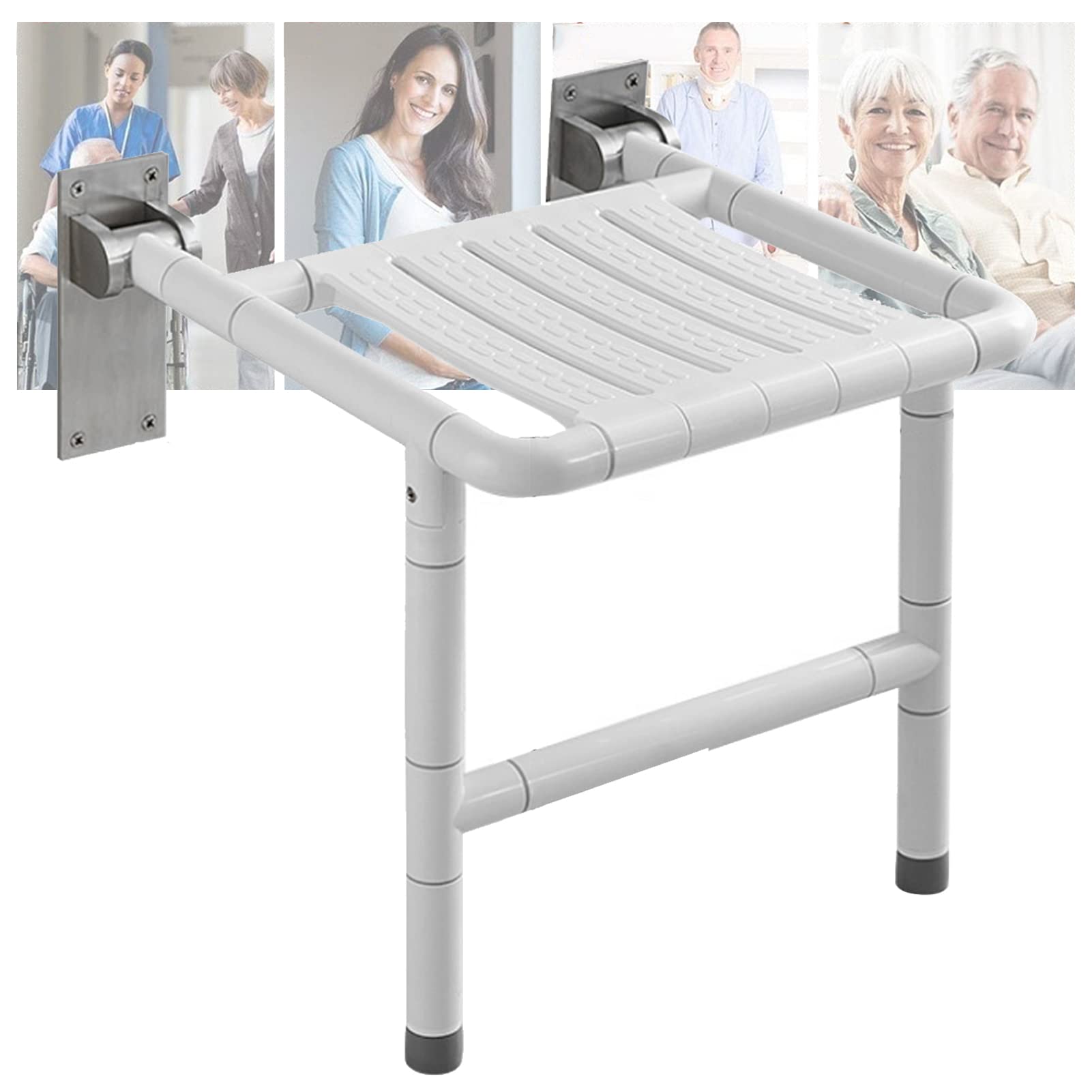 Sedile doccia pieghevole, panca da doccia a parete per anziani e disabili, sedia da doccia pieghevole con gamba di supporto, sgabello da doccia per bagno, panche per doccia interna (colore: bianco)