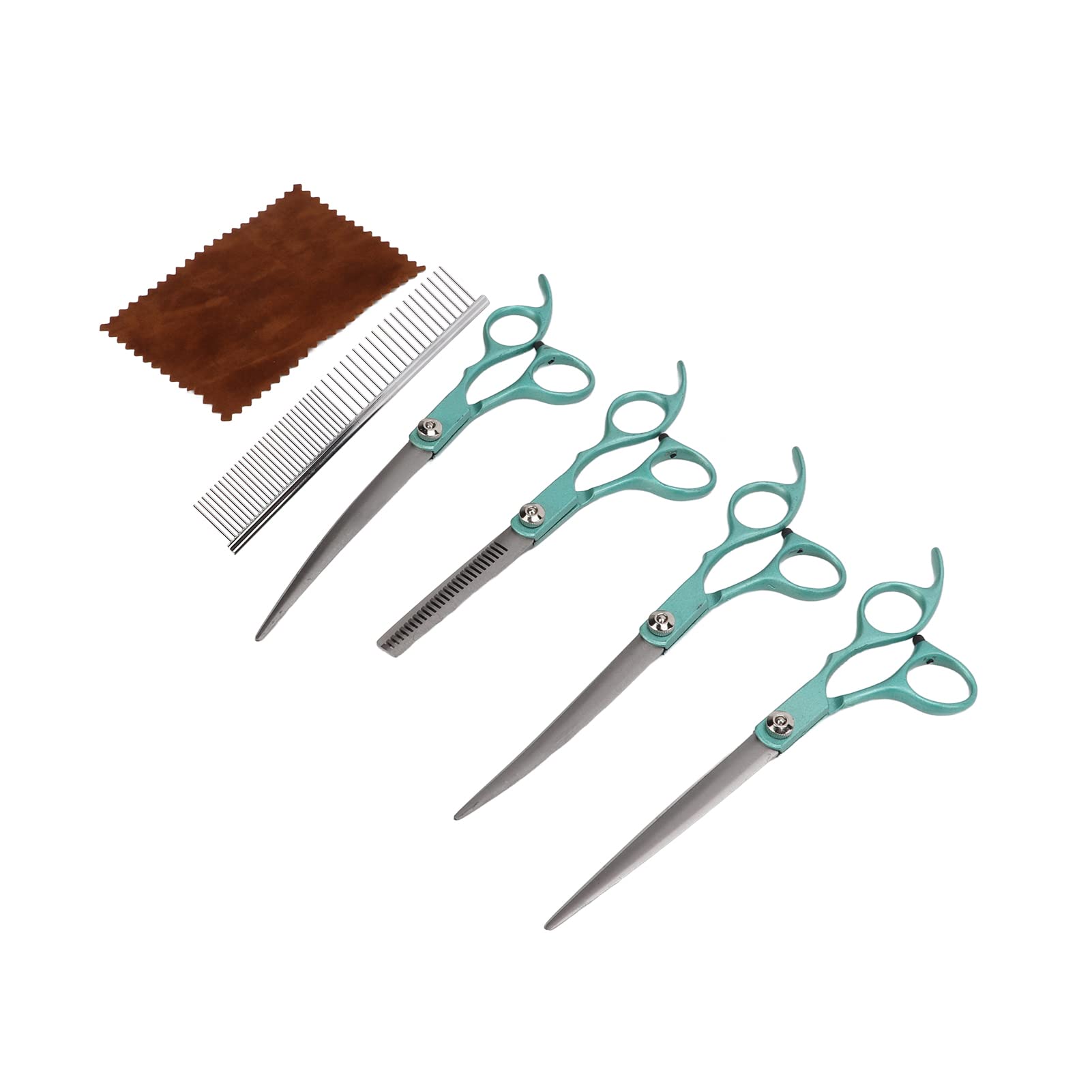 RASTKY Rabbit Grooming Scissors Set Stainless Steel 7" Pet Hair Trimming Scissors Bundle Comb for Pet Rabbits, Convenient Storage Bag for Home Grooming (Green)