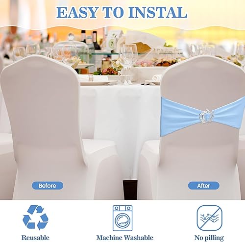 Miniatura 4 de VitalCozy 100 bandas de elastano para sillas con hebilla de corona, bandas elásticas de elastano para fundas de silla, lazos con hebilla deslizante