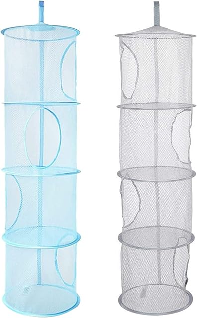 Offfay Hanging Mesh Storage Net, Hanging Soft Toy Storage, 4 Tier Foldable Hanging Storage Basket, Space Saving Organizer for Soft Toys Clothes Sundries, 2 Pack