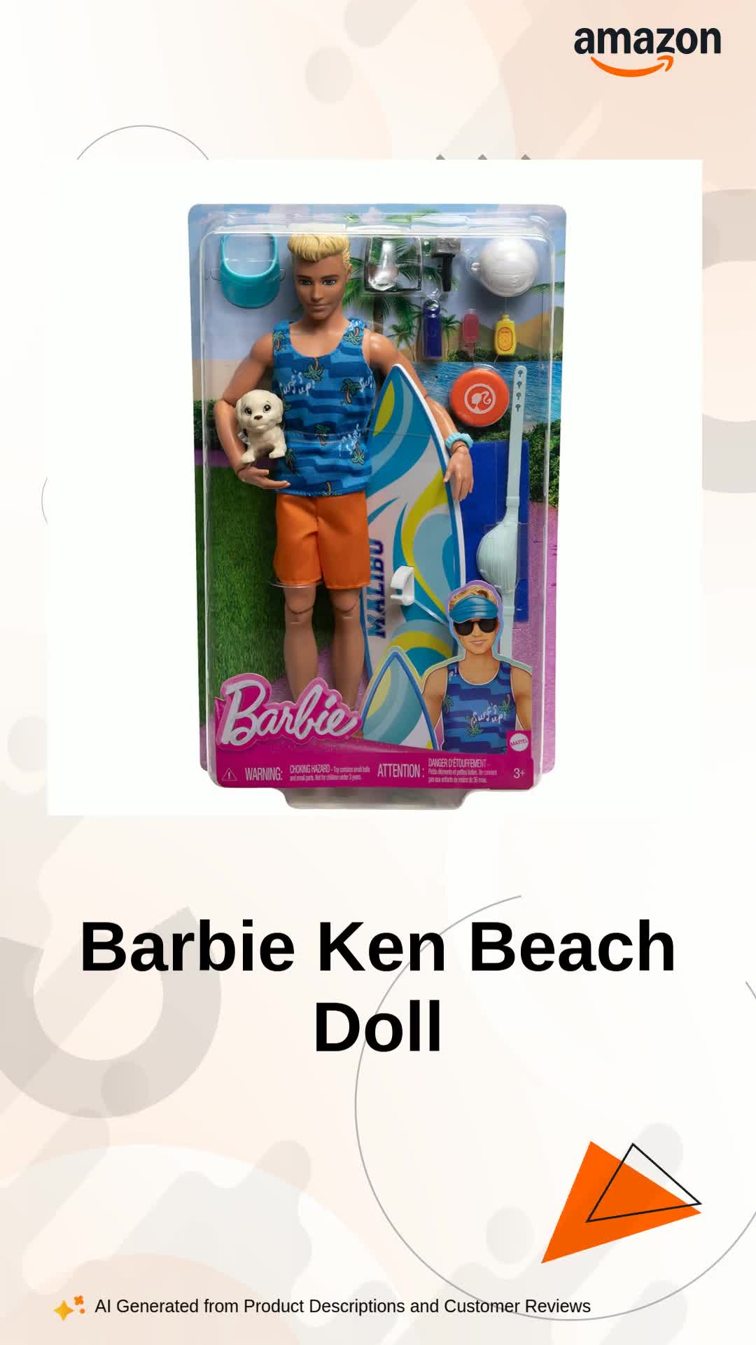 ホビー・楽器・アート ken Barbie ​Ken® Doll with Surfboard and Pet Puppy, Poseable Blonde