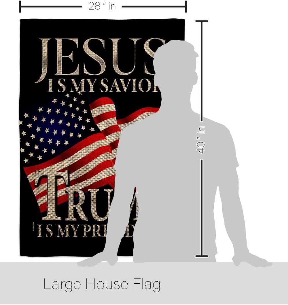Trump Flag Jesus Savior President Burlap House Flag Pack Patriotic Vote Democrat Republican Tea Party United State American Election Applique Banner Small Garden Yard Gift Double-Sided, Made in USA