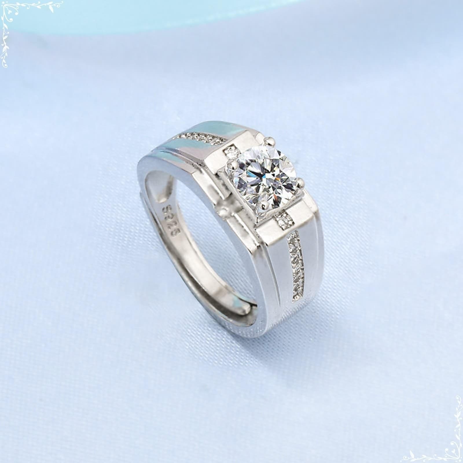 Anillo de oro blanco de 9 quilates para hombre, anillo de moissanita para hombre