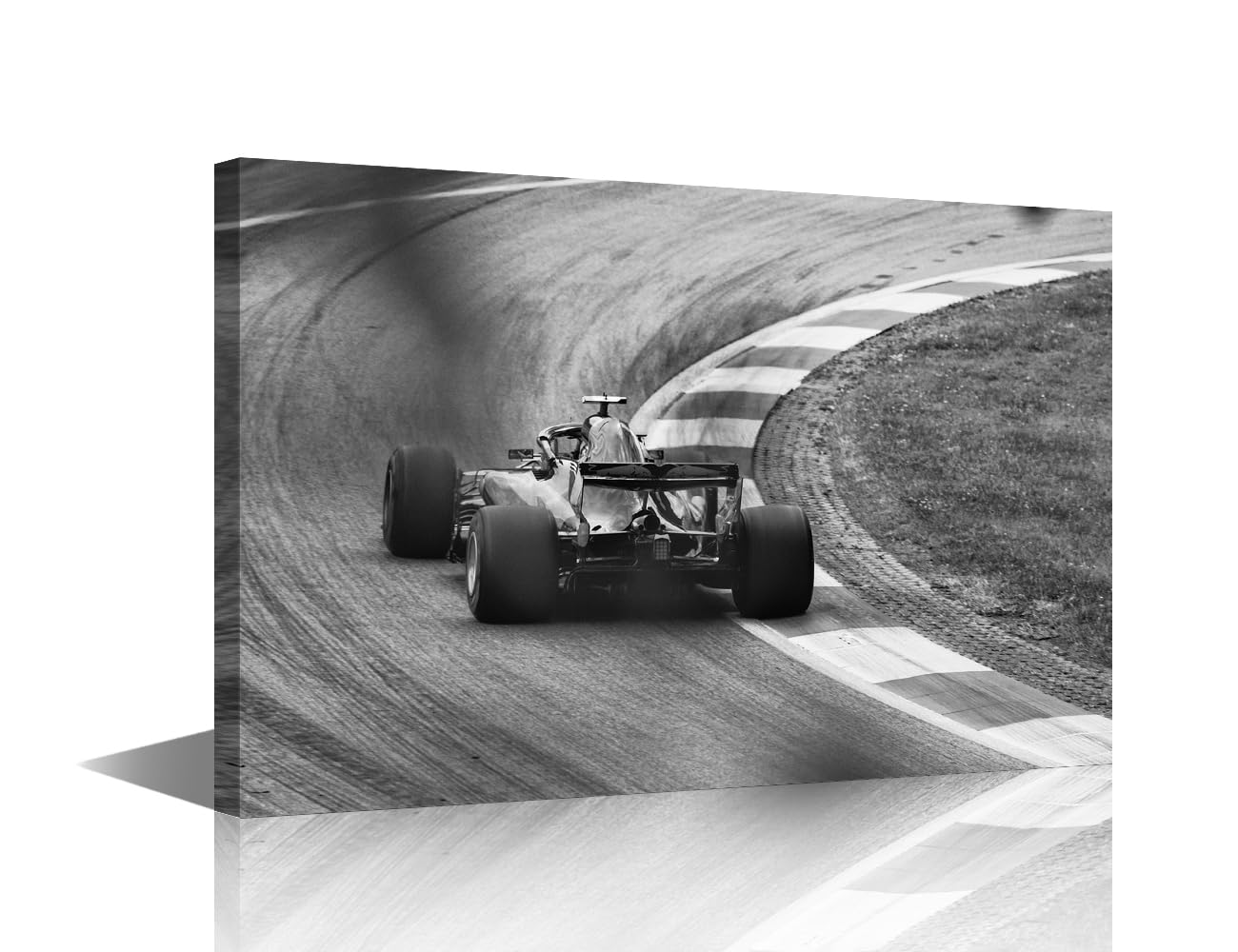 TISHIRON Race Car on the Road Wall Art Racing Car Driving into the Corner Pictures Canvas Prints Framed Balck and White Car Modern Artwork for Home Living Room Bedroom Bathroom Decor 24" Wx16 H