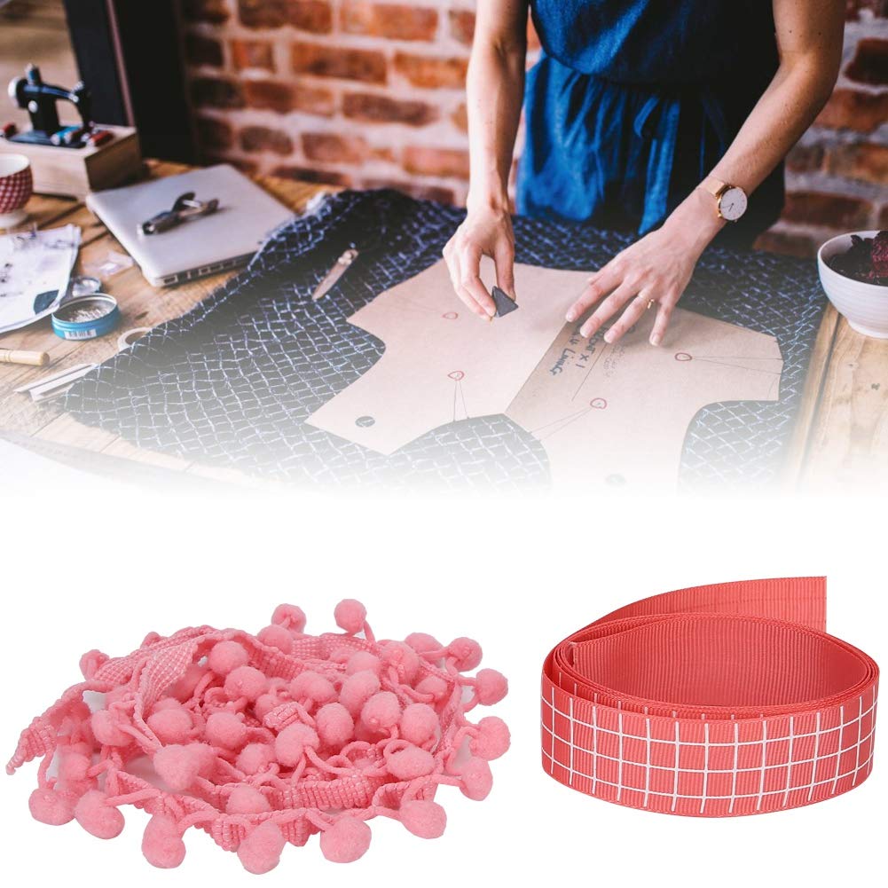 Szycie koronkowych wykończeń, 2 szt. Wstążka z frędzlami w kształcie kulki Pom Tapicerka do szycia, wianek kuli Szycie frędzli Koronka(Pink)
